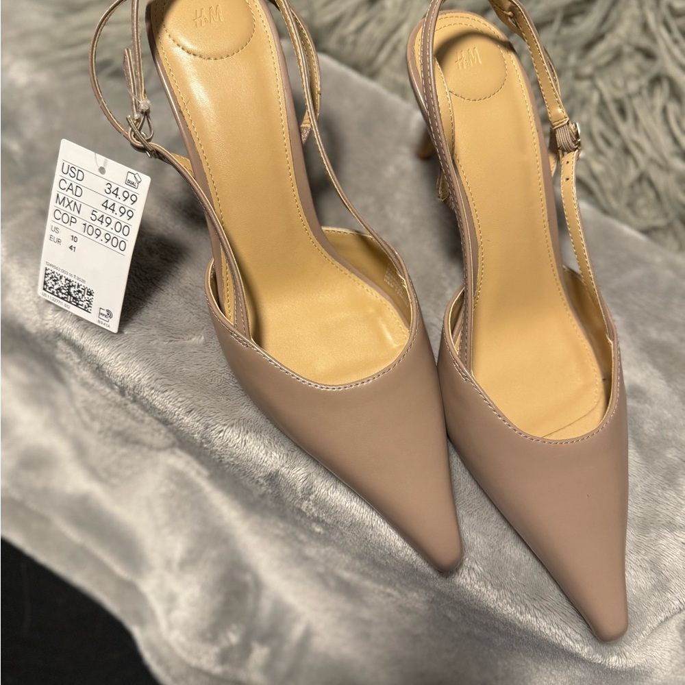 H&M Beige Pointed Slingback Heels